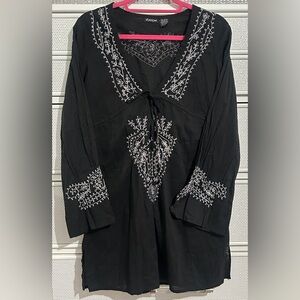 Raviya Tunic/CoverUp/Mini Dress Black Cotton Silver Embroidered